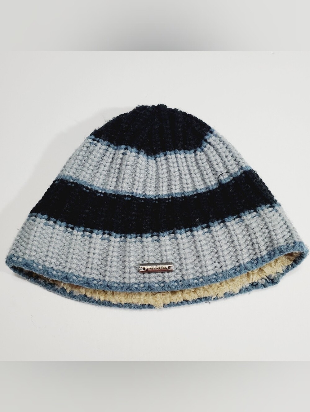 Prana Unisex Winter Beanie Hat Blue Stripe Knit Pattern  One Size Acrylic